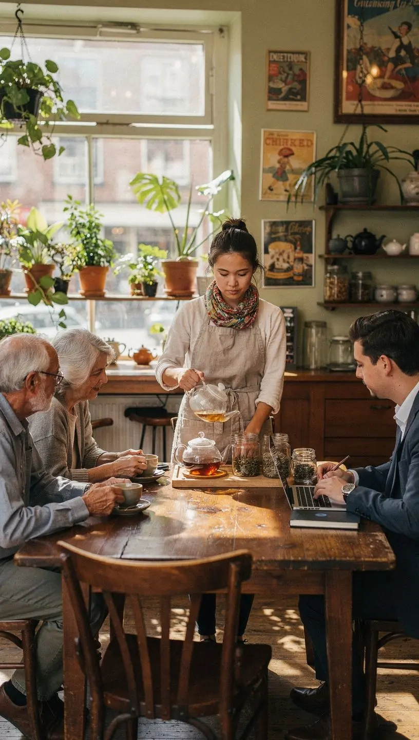 Moteris ramiai geria žolelių arbatą jaukioje namų aplinkoje, simbolizuojančioje kasdienę gerovę.